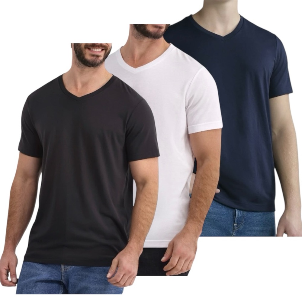 Men’s George Size XS (30-32) V-Neck Short Sleeves Solid T-Shirt Bundle of 3
